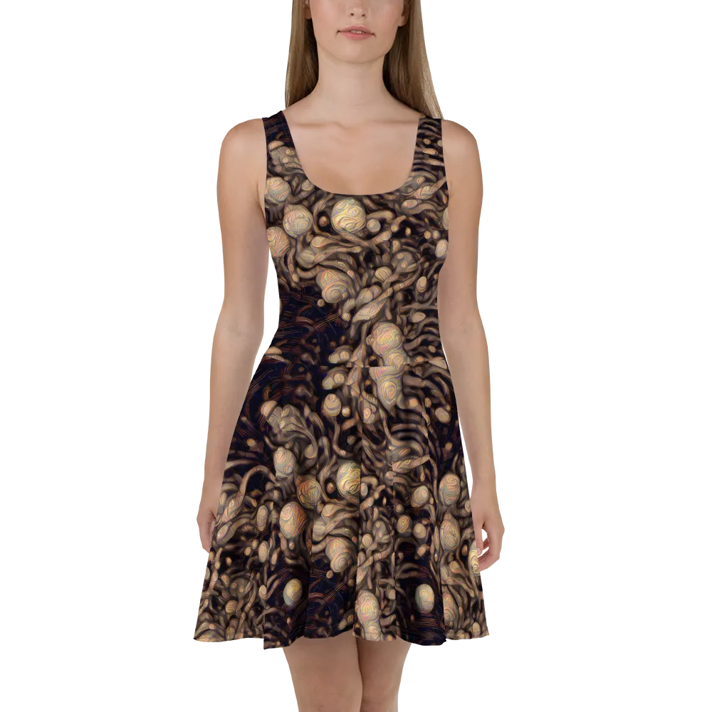 Midnight Tree Rings on Skater Dress — Front