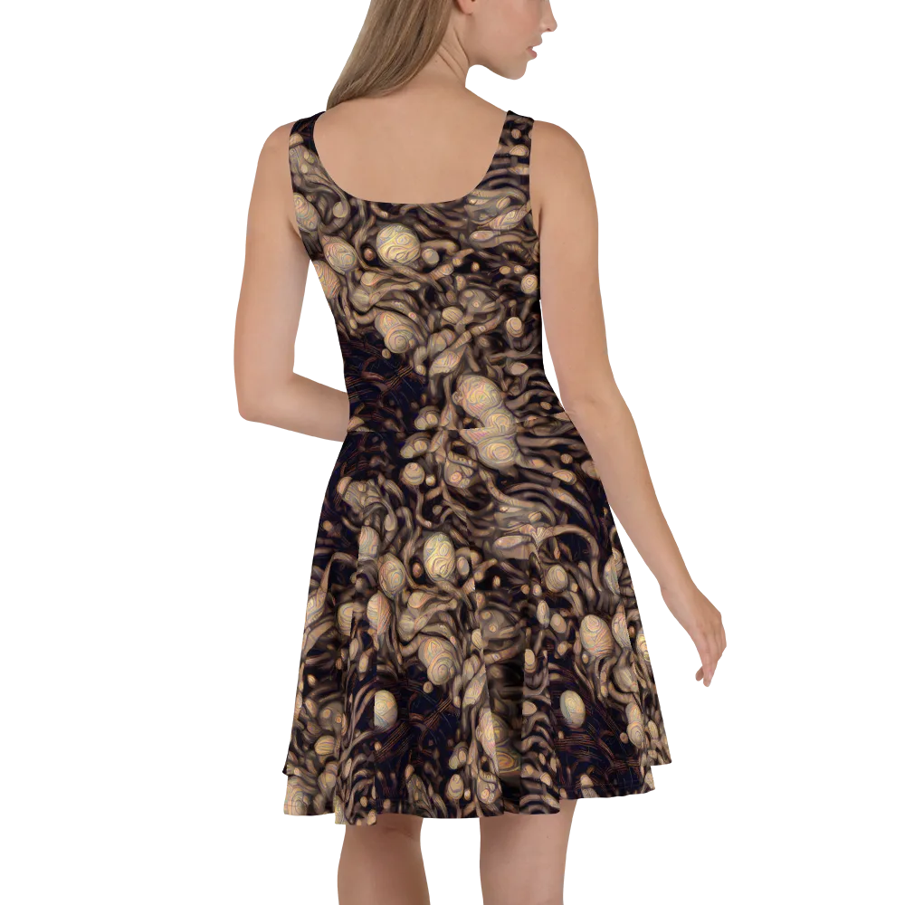 Midnight Tree Rings on Skater Dress — Back