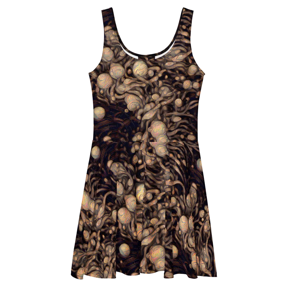 Midnight Tree Rings on Skater Dress — Front