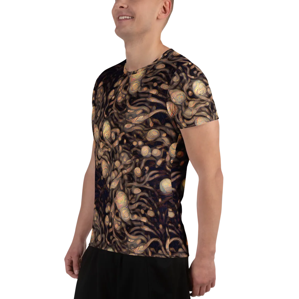 Midnight Tree Rings on Men's Athletic T-Shirt — Left