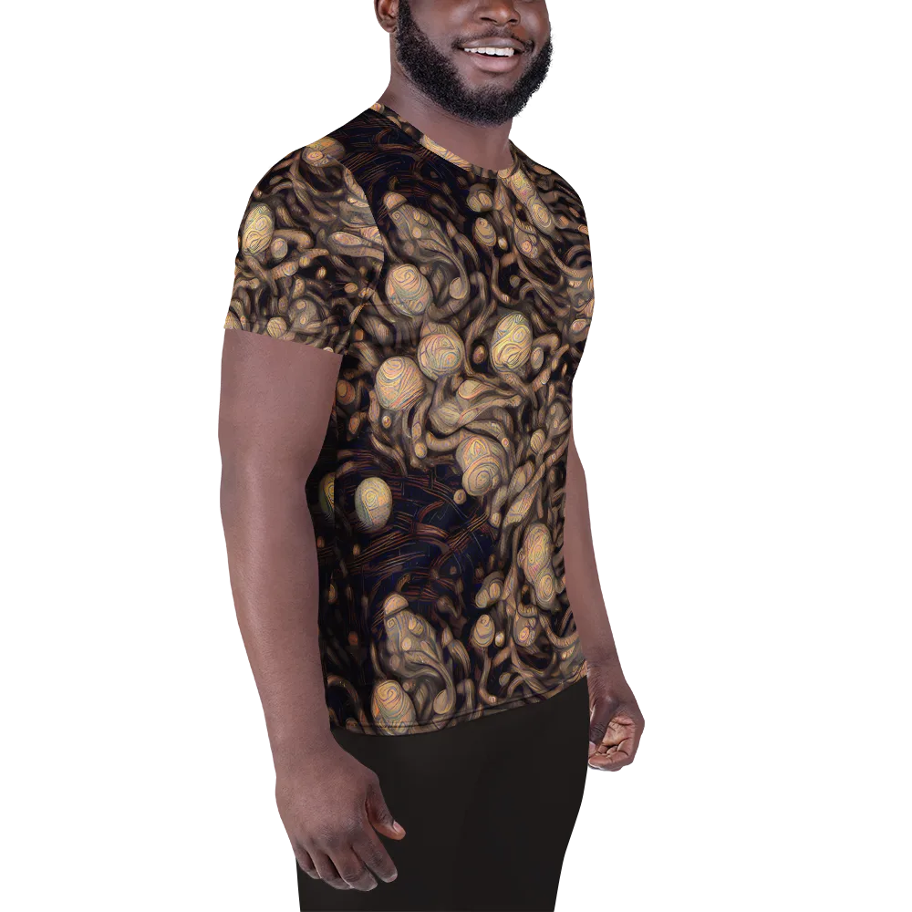 Midnight Tree Rings on Men's Athletic T-Shirt — Right