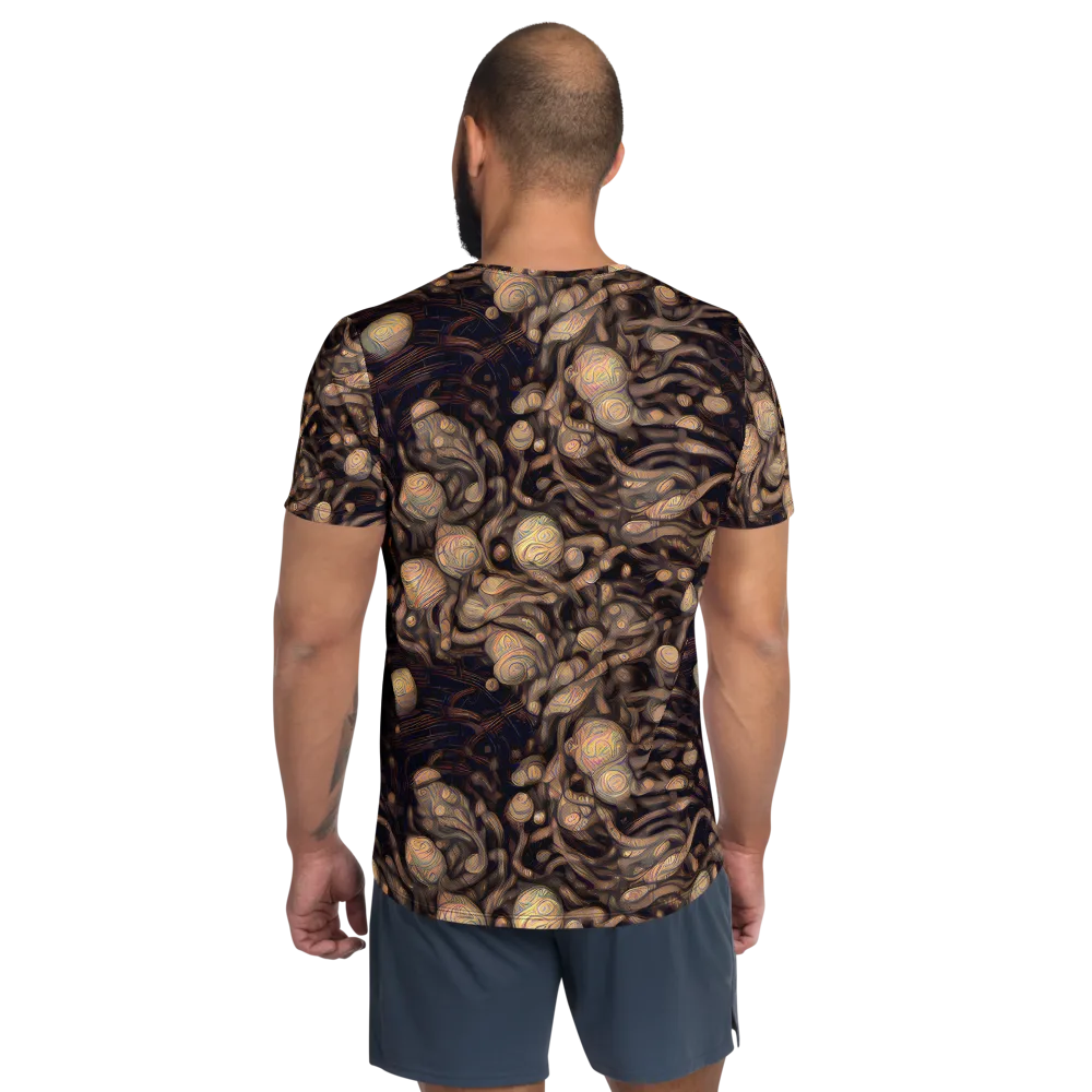 Midnight Tree Rings on Men's Athletic T-Shirt — Back