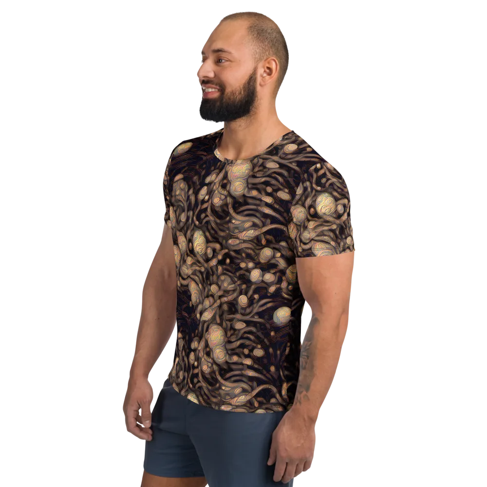 Midnight Tree Rings on Men's Athletic T-Shirt — Left
