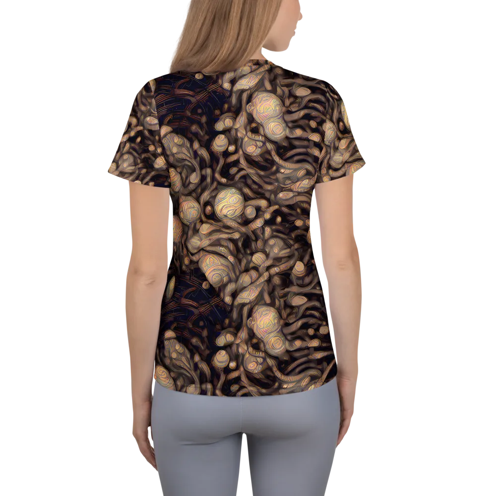 Midnight Tree Rings on Women's Athletic T-Shirt — Back