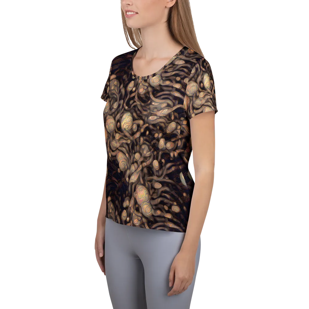 Midnight Tree Rings on Women's Athletic T-Shirt — Left