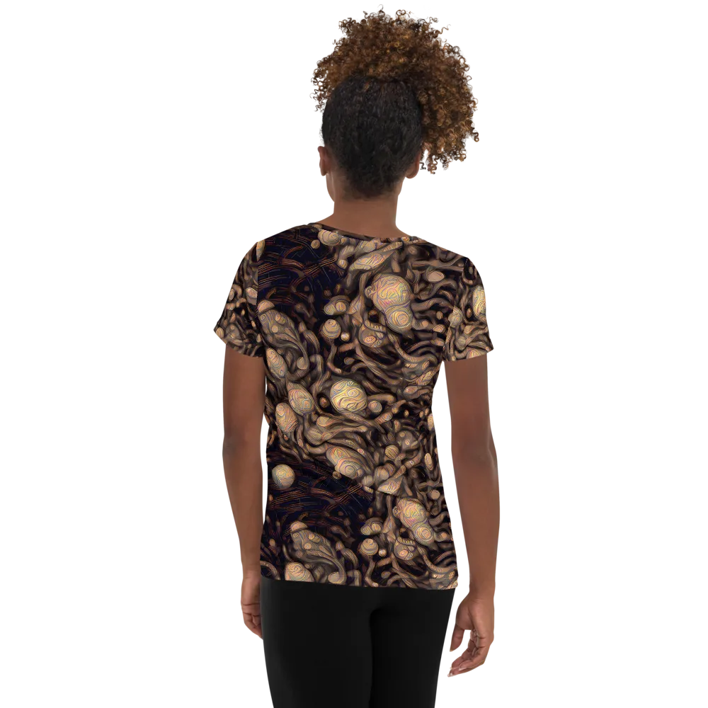 Midnight Tree Rings on Women's Athletic T-Shirt — Back