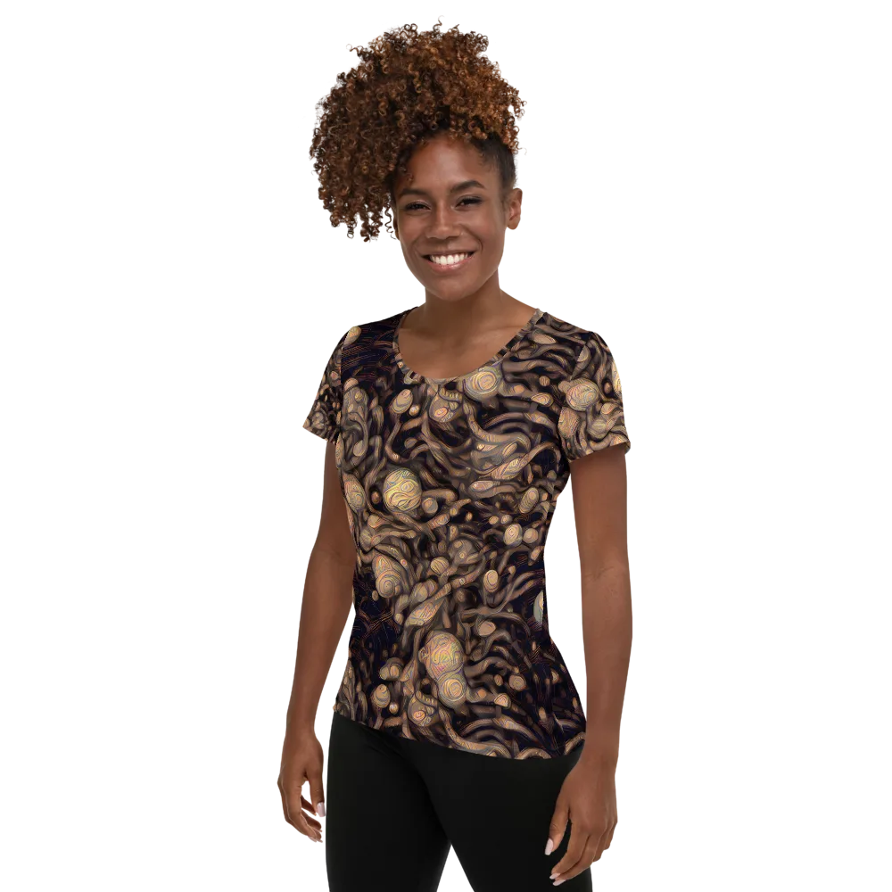 Midnight Tree Rings on Women's Athletic T-Shirt — Left