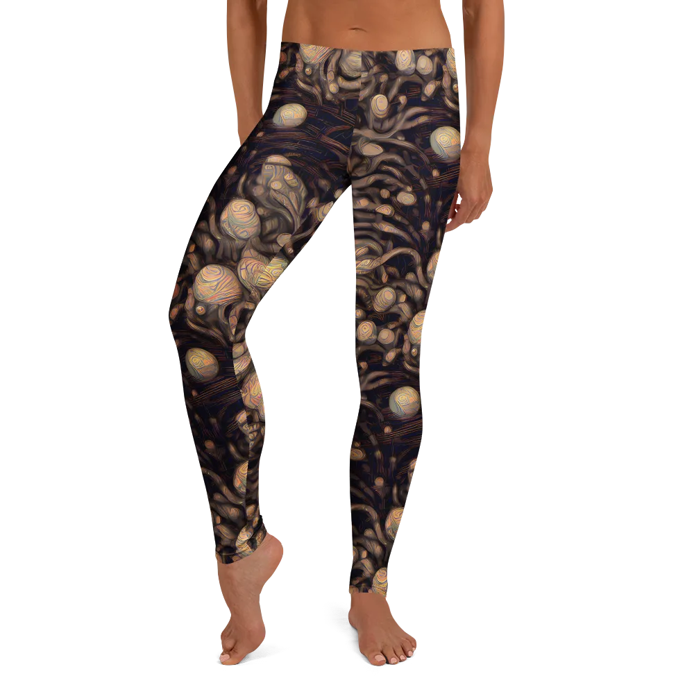 Midnight Tree Rings on Leggings — Front