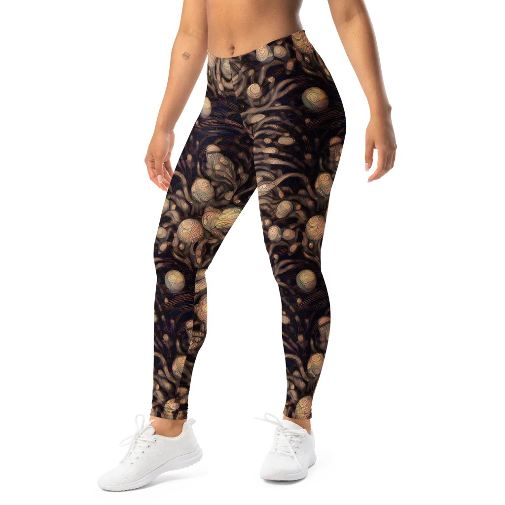 Midnight Tree Rings on Leggings — Left Front