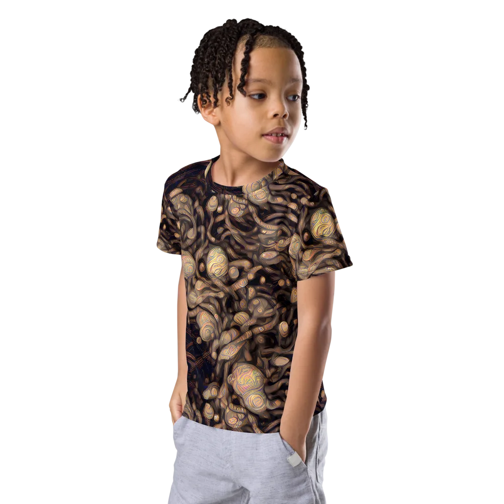 Midnight Tree Rings on Kids Crew Neck T-Shirt — Left Front