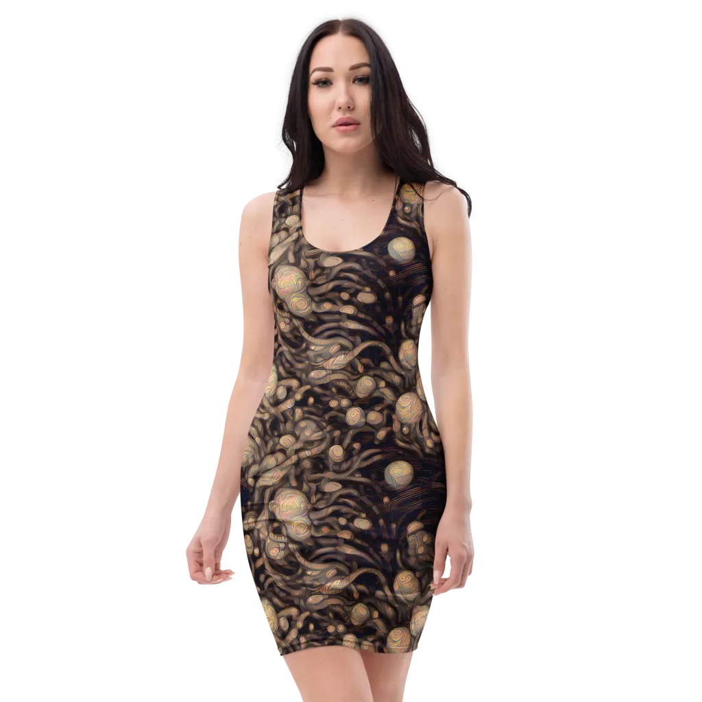 Midnight Tree Rings on Bodycon Dress — Front