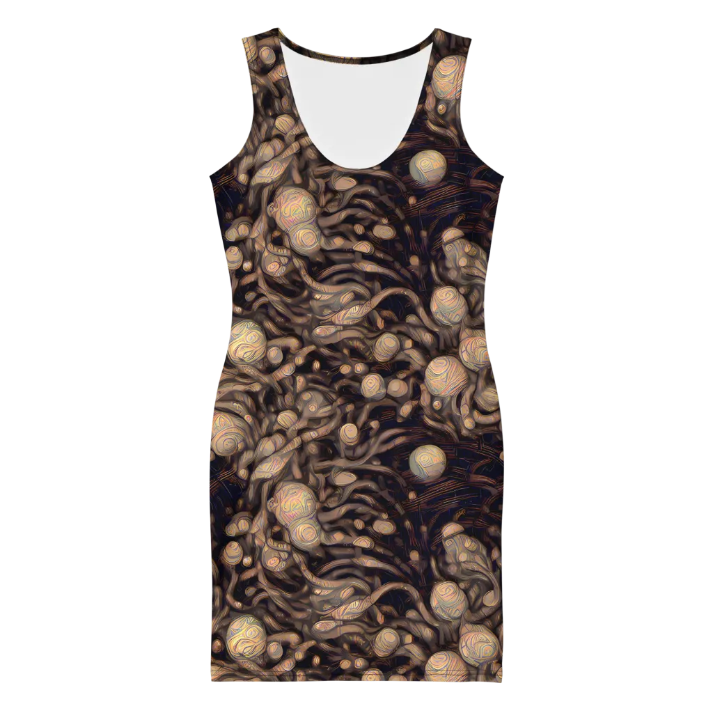 Midnight Tree Rings on Bodycon Dress — Front