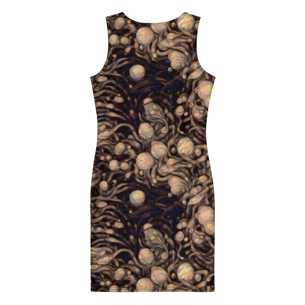 Midnight Tree Rings on Bodycon Dress — Back