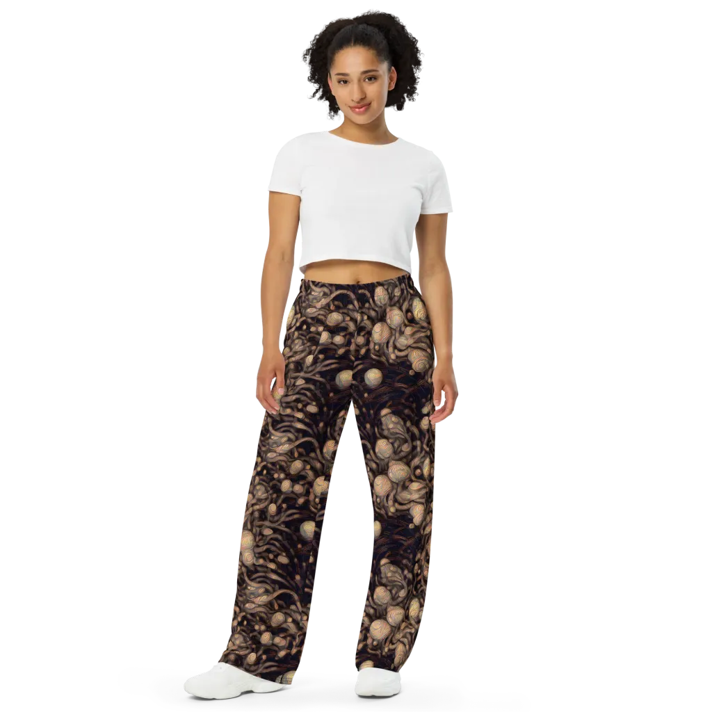 Midnight Tree Rings on Wide-Leg Pants — Front