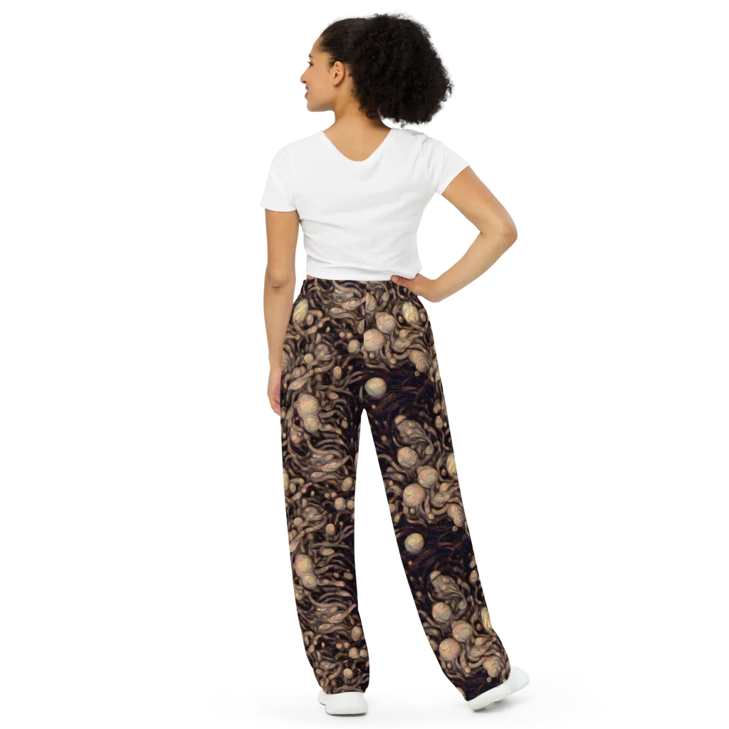 Midnight Tree Rings on Wide-Leg Pants — Back
