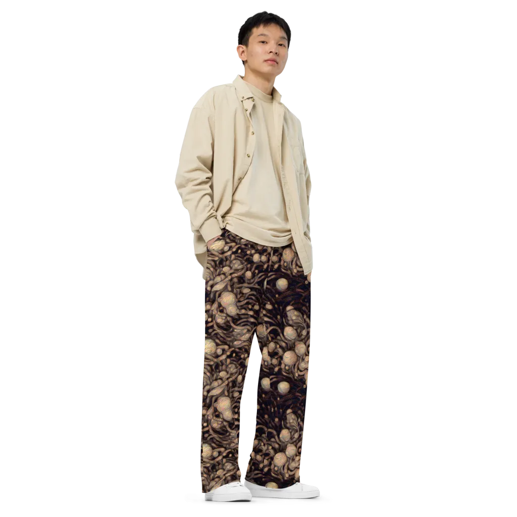 Midnight Tree Rings on Wide-Leg Pants — Right Front