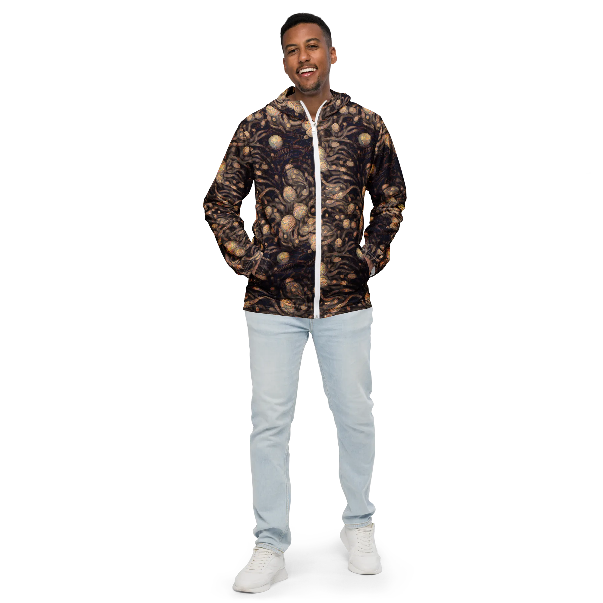 Midnight Tree Rings on Men's Windbreaker — Front