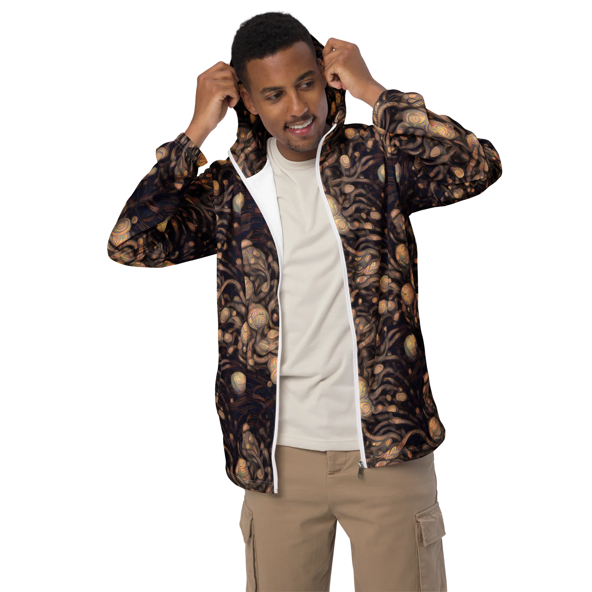 Midnight Tree Rings on Men's Windbreaker — Front