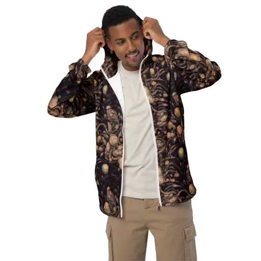 Midnight Tree Rings on a Men's Windbreaker