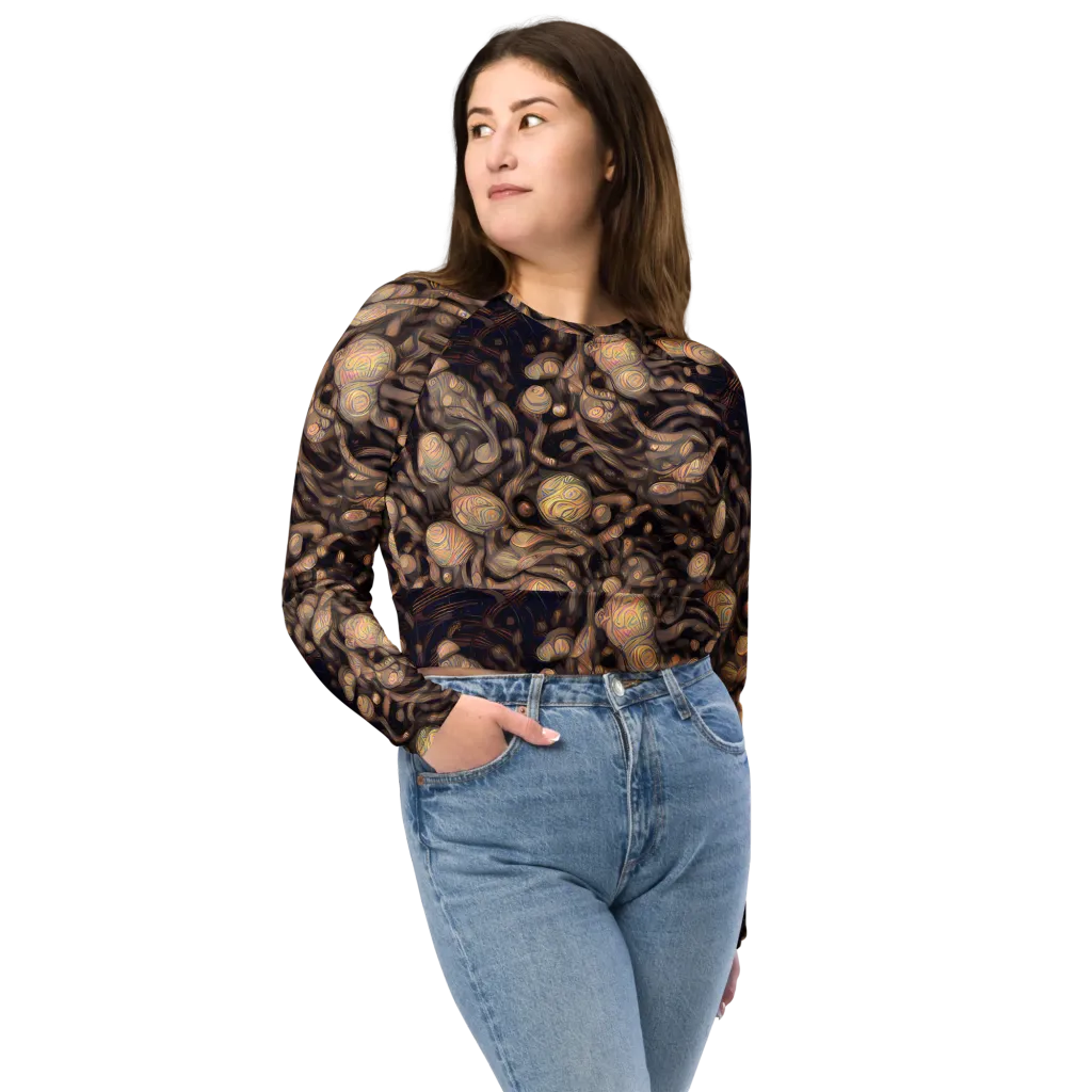 Midnight Tree Rings on Long Sleeve Crop Top — Front
