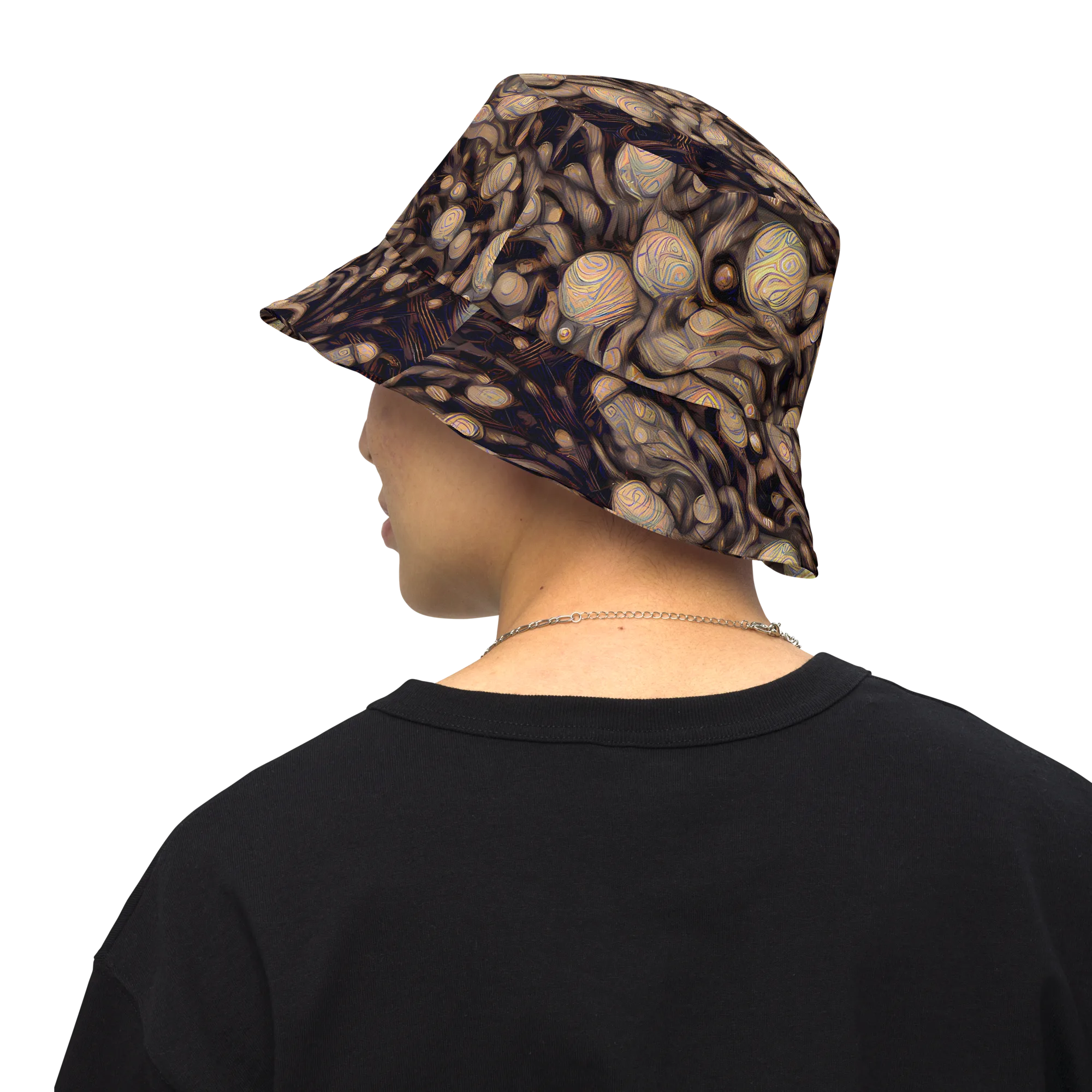 Midnight Tree Rings on Reversible Bucket Hat — Back Inside