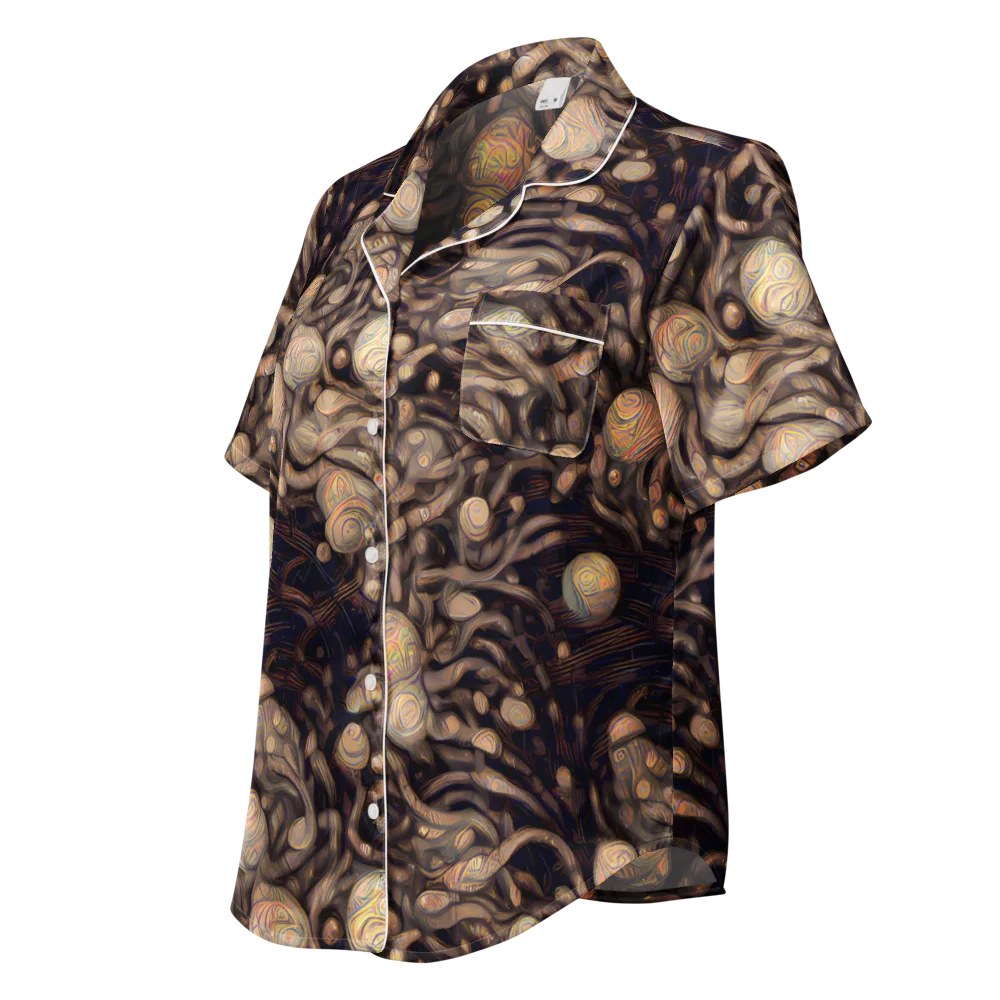 Midnight Tree Rings on Women's Short Sleeve Pajama Top — Left Front