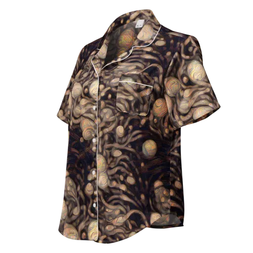 Midnight Tree Rings on a Women's Short Sleeve Pajama Top