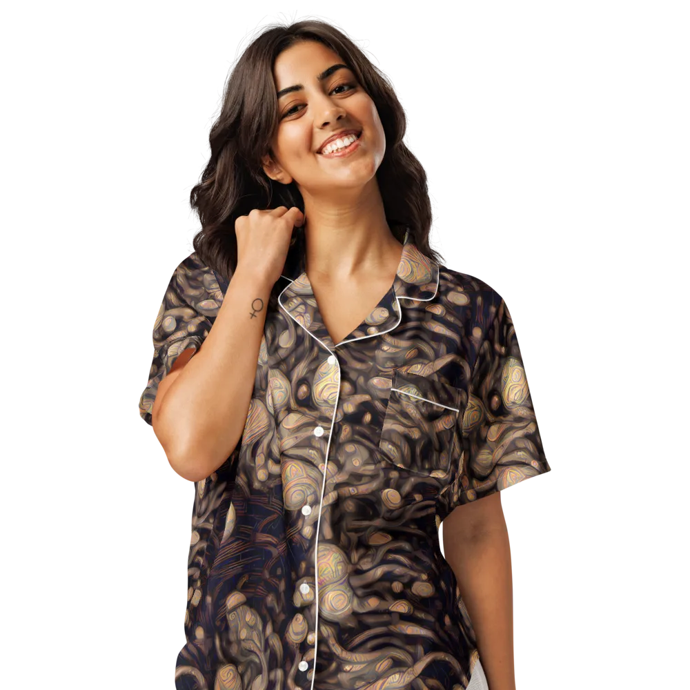 Midnight Tree Rings on Women's Short Sleeve Pajama Top — Front