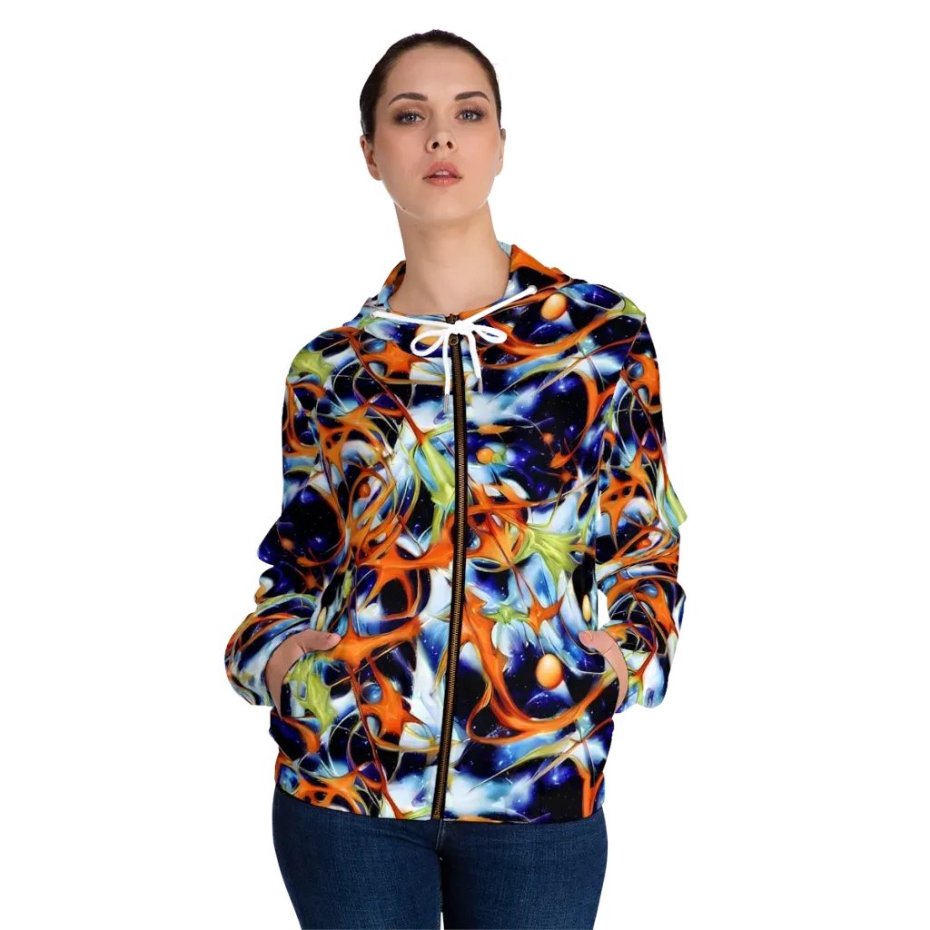 Astral Citrus on Women's Full-Zip Hoodie — Front On Person