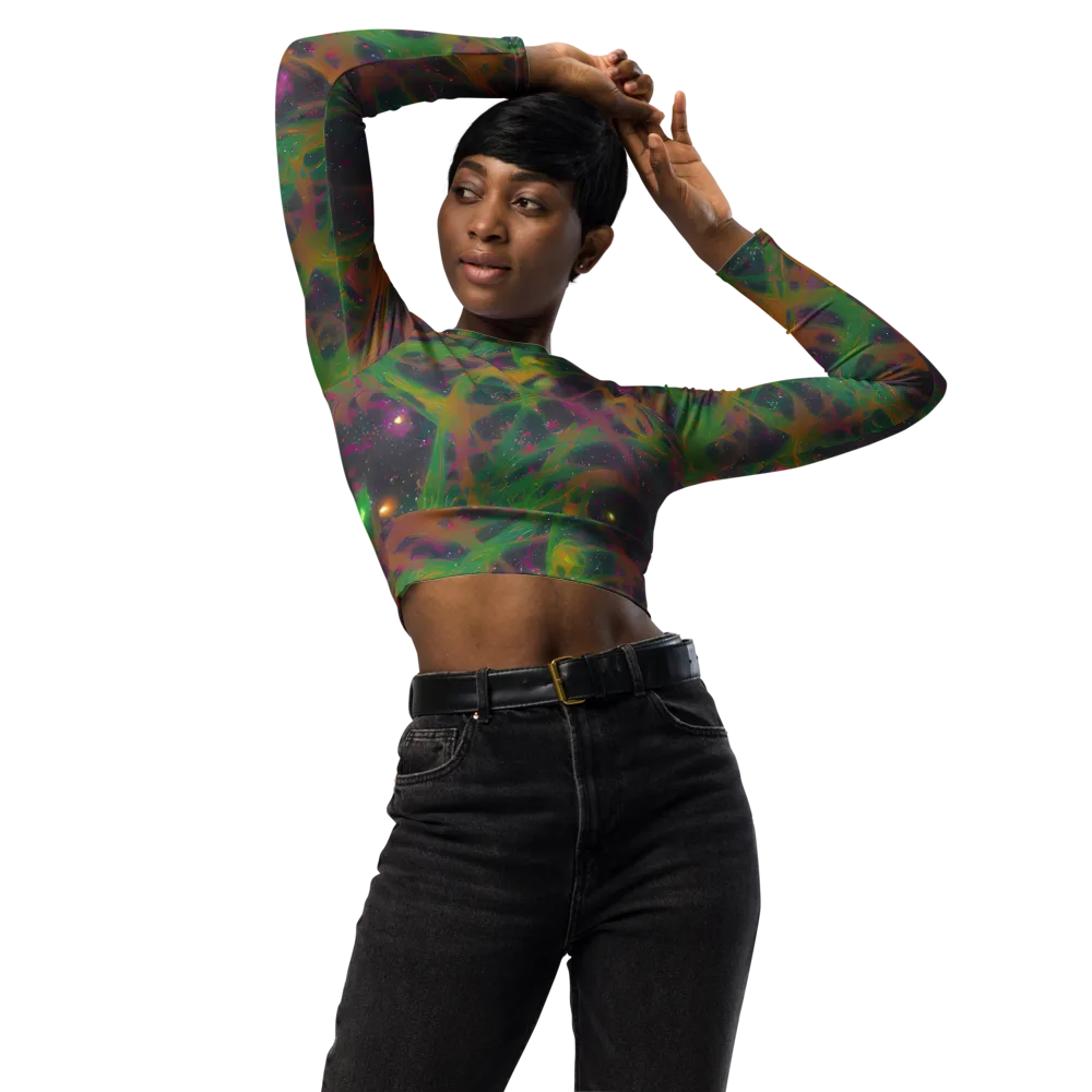 Starfall Reverie on Long Sleeve Crop Top — Front