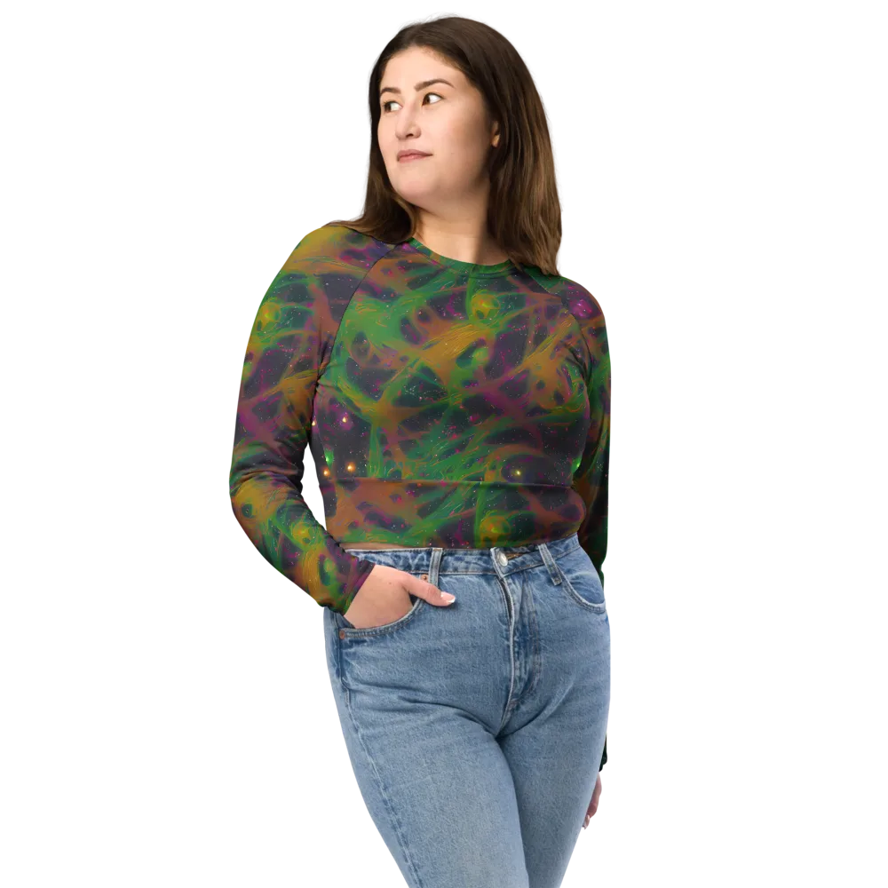 Starfall Reverie on Long Sleeve Crop Top — Front