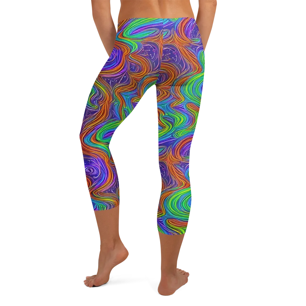 Kaleidoscope Stream on Capri Leggings — Back
