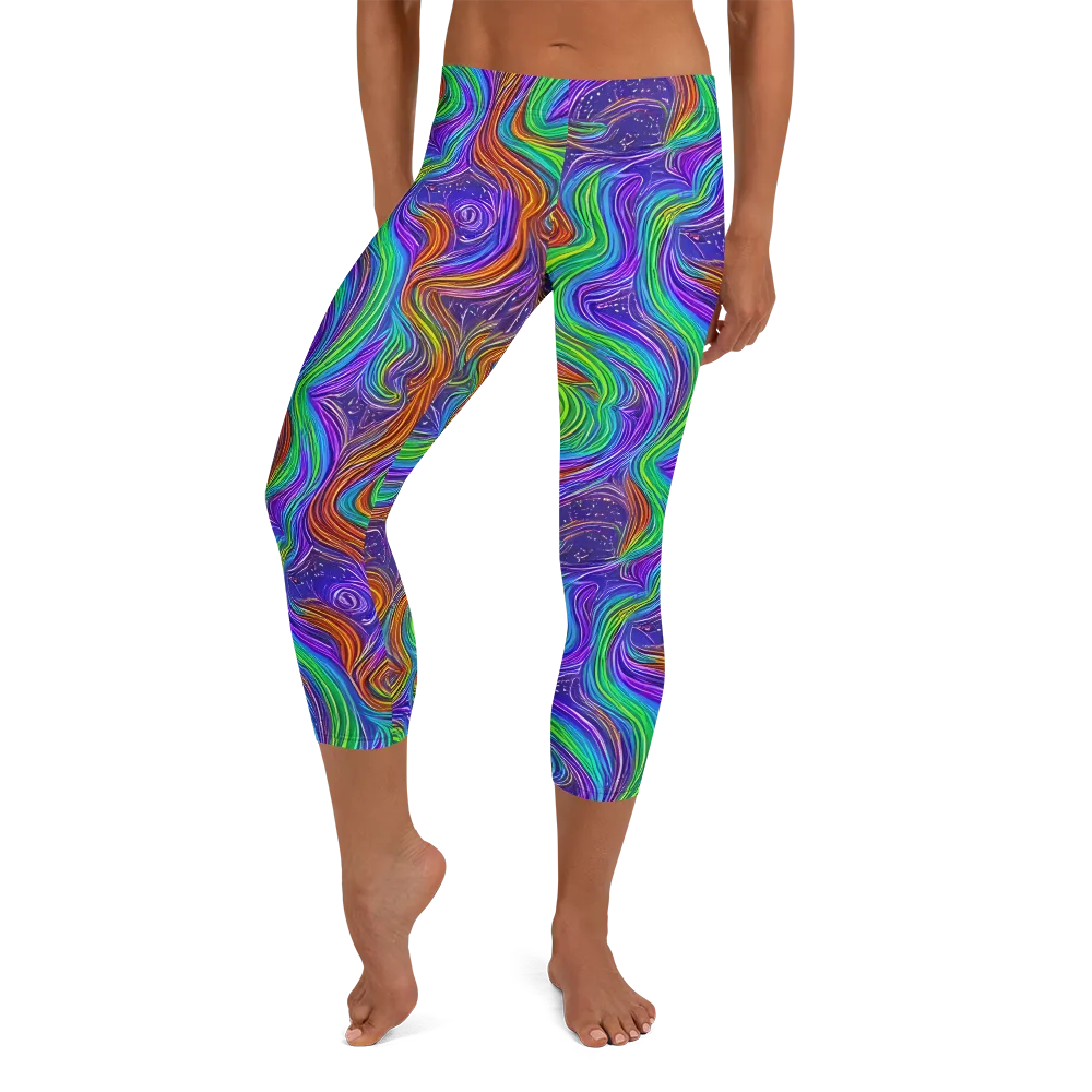 Kaleidoscope Stream on Capri Leggings — Front