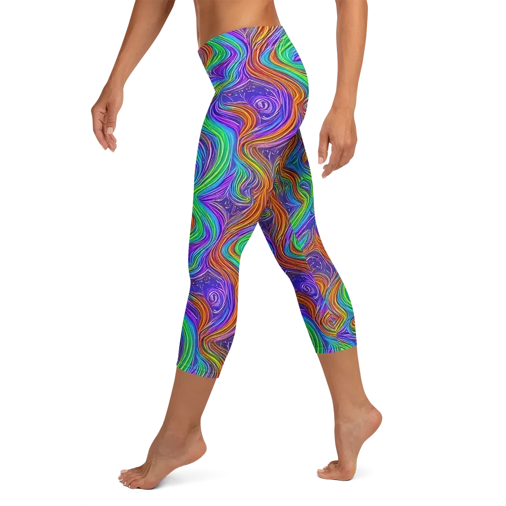 Kaleidoscope Stream on Capri Leggings — Left
