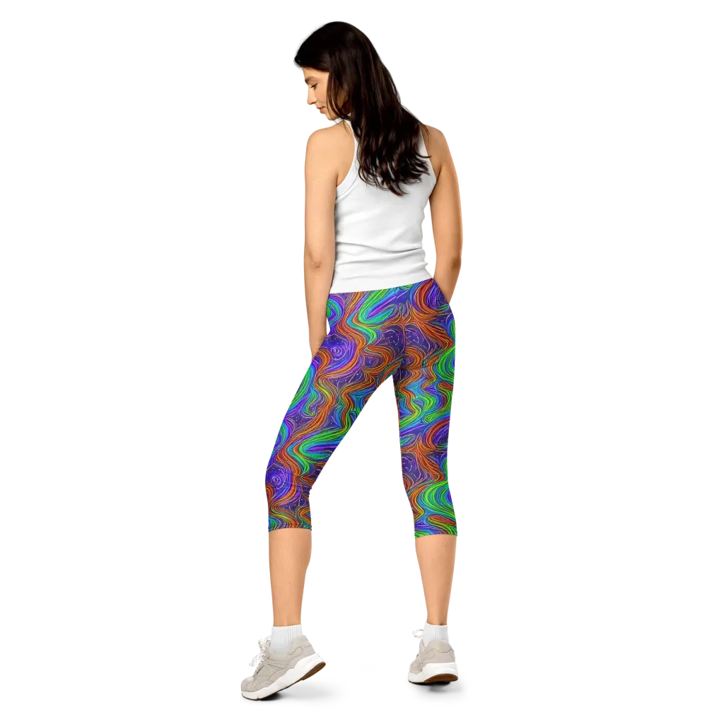 Kaleidoscope Stream on Capri Leggings — Back