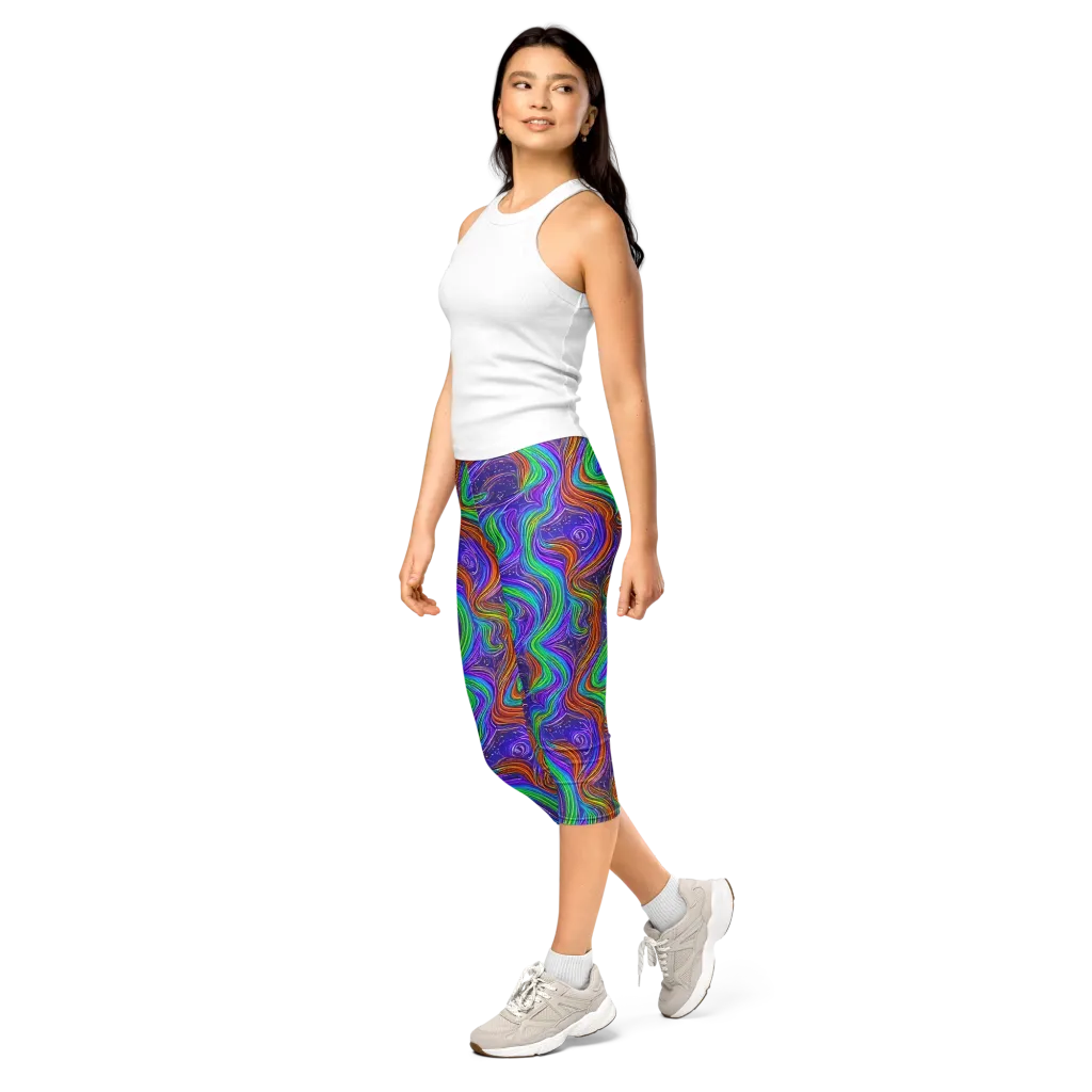 Kaleidoscope Stream on Capri Leggings — Left Front