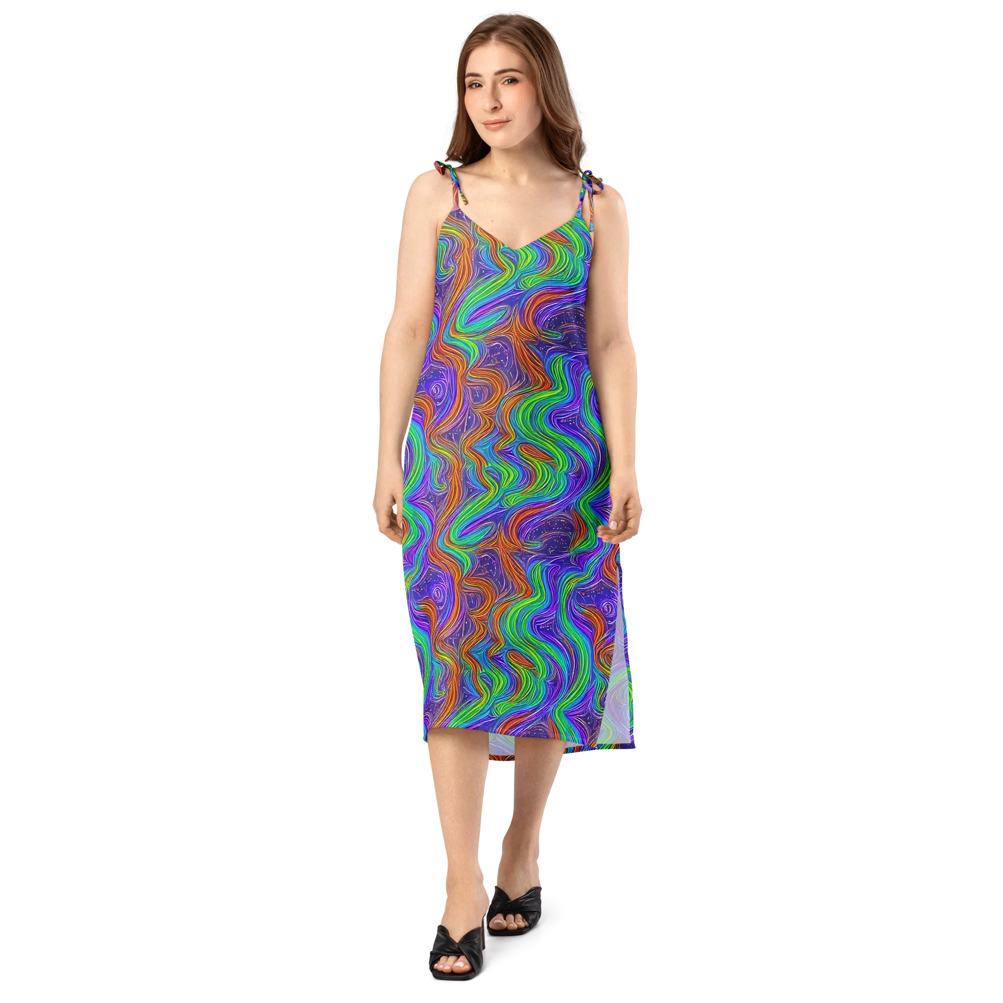 Kaleidoscope Stream on Slip Dress — Front