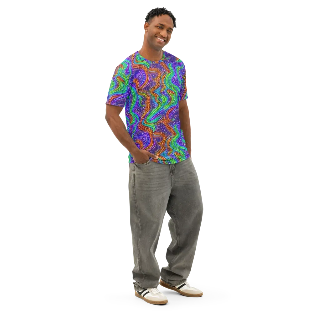 Kaleidoscope Stream on Men's Cotton Crew Neck T-Shirt — Right Front