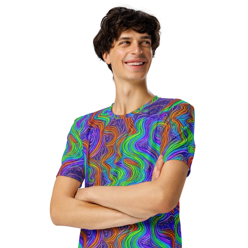 Kaleidoscope Stream on Men's Crew Neck T-Shirt — Left Front
