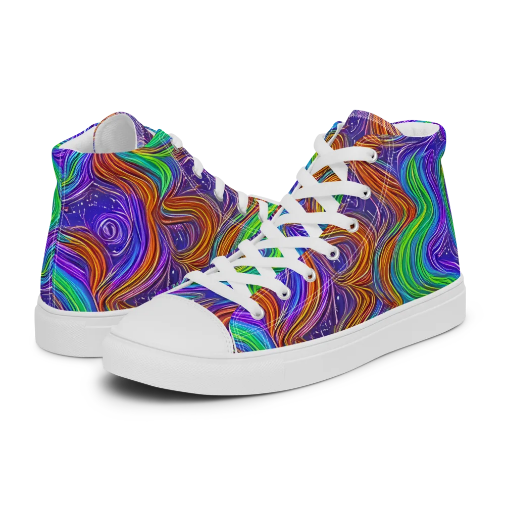 Kaleidoscope Stream on Men's High Top Canvas Shoes — Left