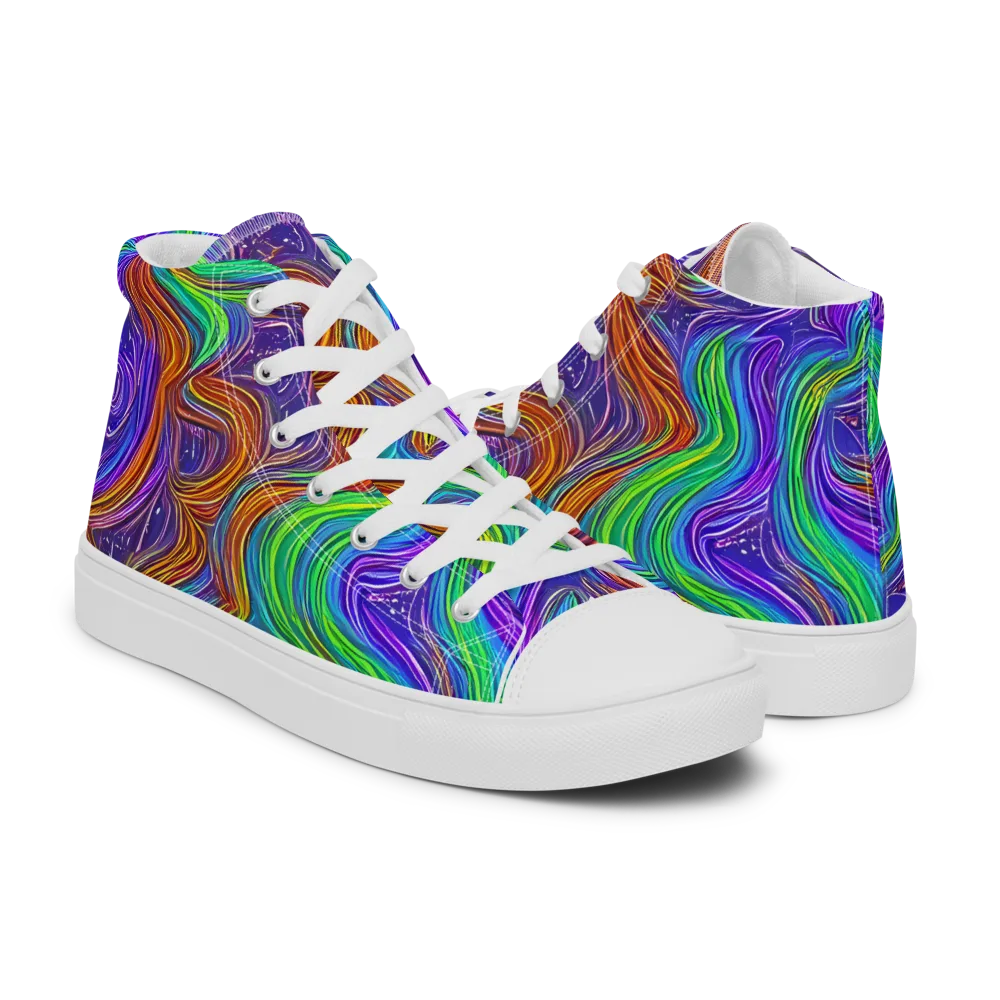 Kaleidoscope Stream on Men's High Top Canvas Shoes — Right