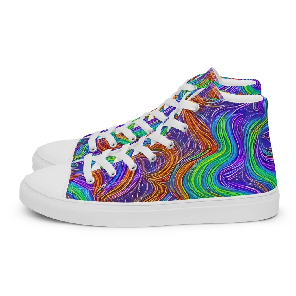 Kaleidoscope Stream on Women's High Top Canvas Shoes — Left