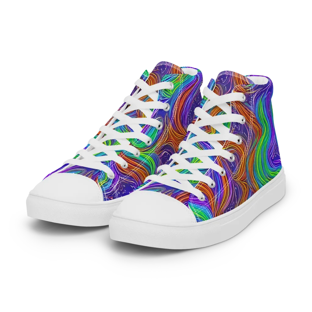 Kaleidoscope Stream on Women's High Top Canvas Shoes — Left Front