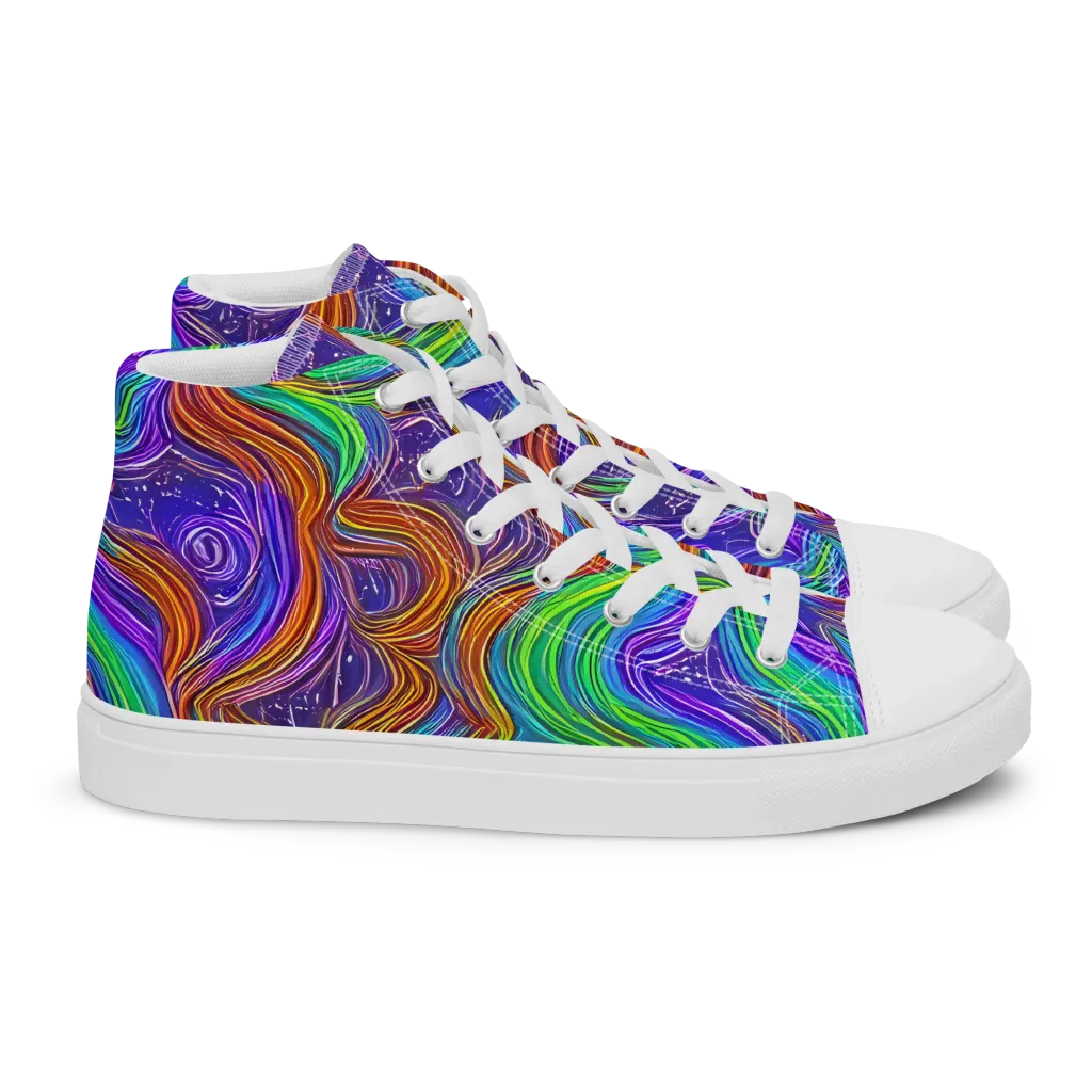 Kaleidoscope Stream on Women's High Top Canvas Shoes — Right