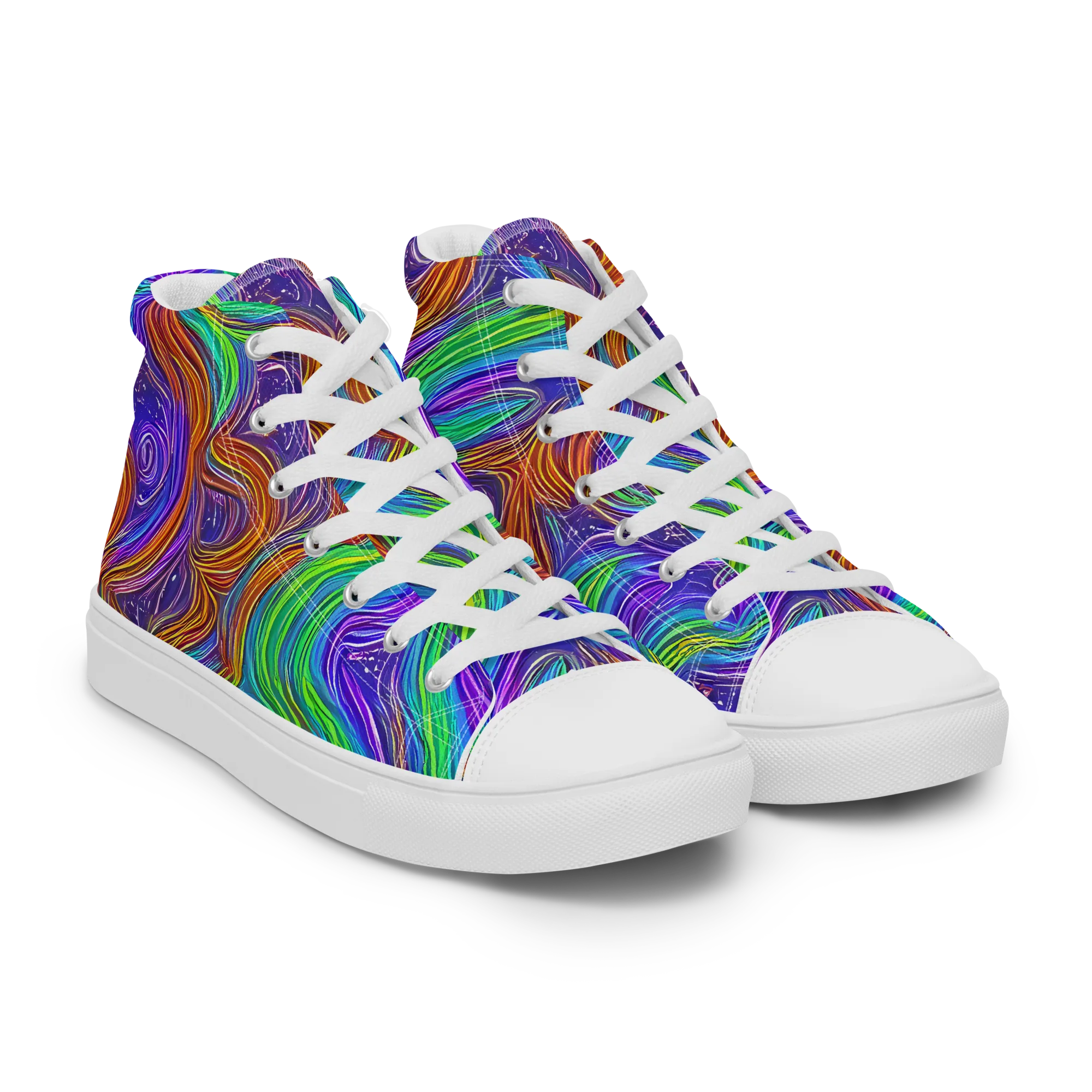 Kaleidoscope Stream on Women's High Top Canvas Shoes — Right Front