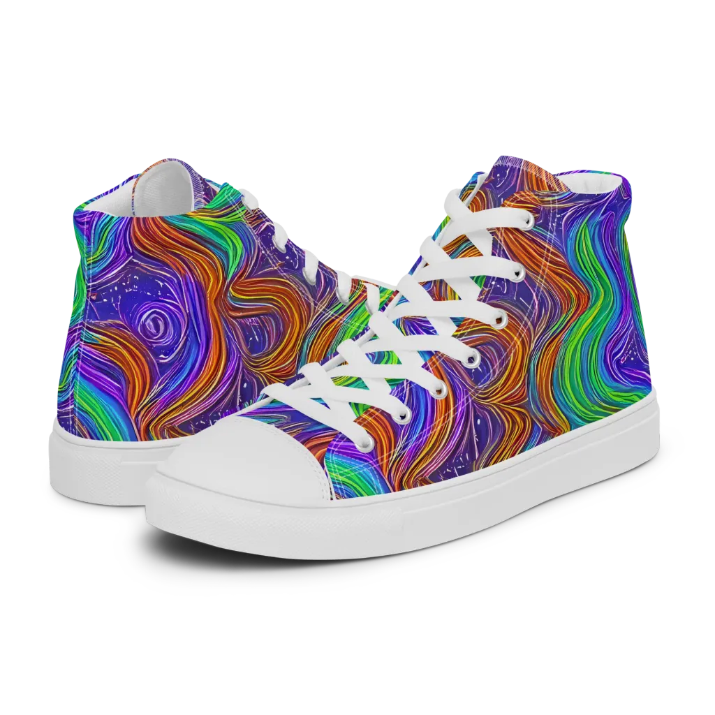 Kaleidoscope Stream on Women's High Top Canvas Shoes — Left