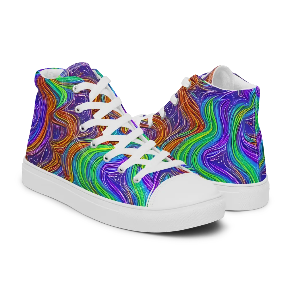 Kaleidoscope Stream on Women's High Top Canvas Shoes — Right
