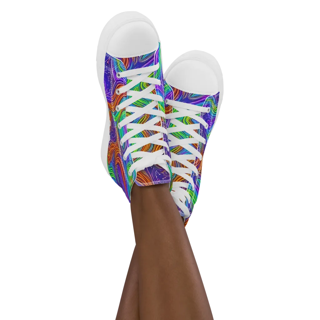 Kaleidoscope Stream on Women's High Top Canvas Shoes — Front