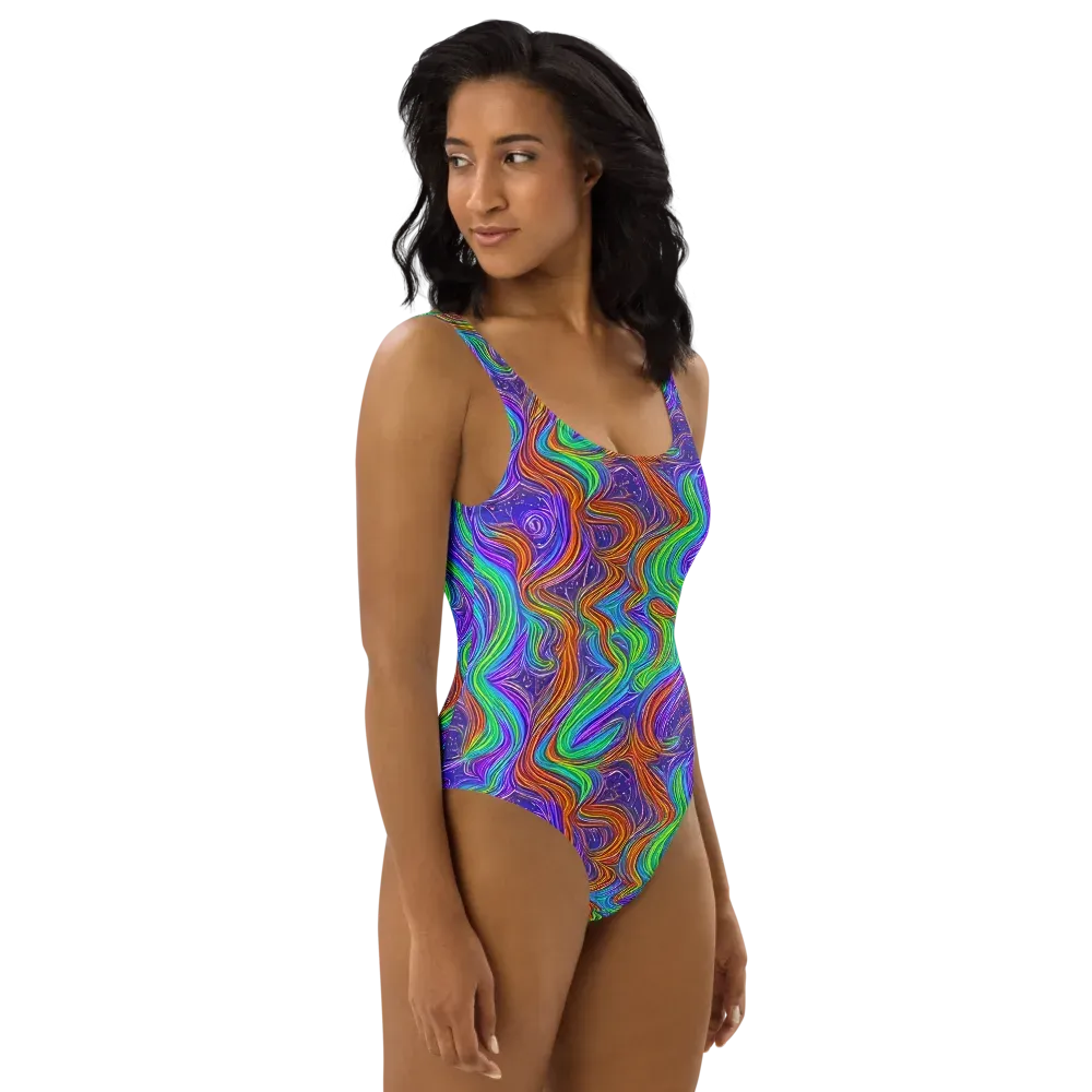 Kaleidoscope Stream on One-Piece Swimsuit — Right