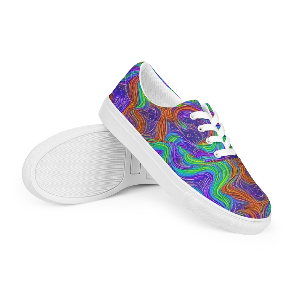 Kaleidoscope Stream on Men's Lace-Up Canvas Shoes — Right Front
